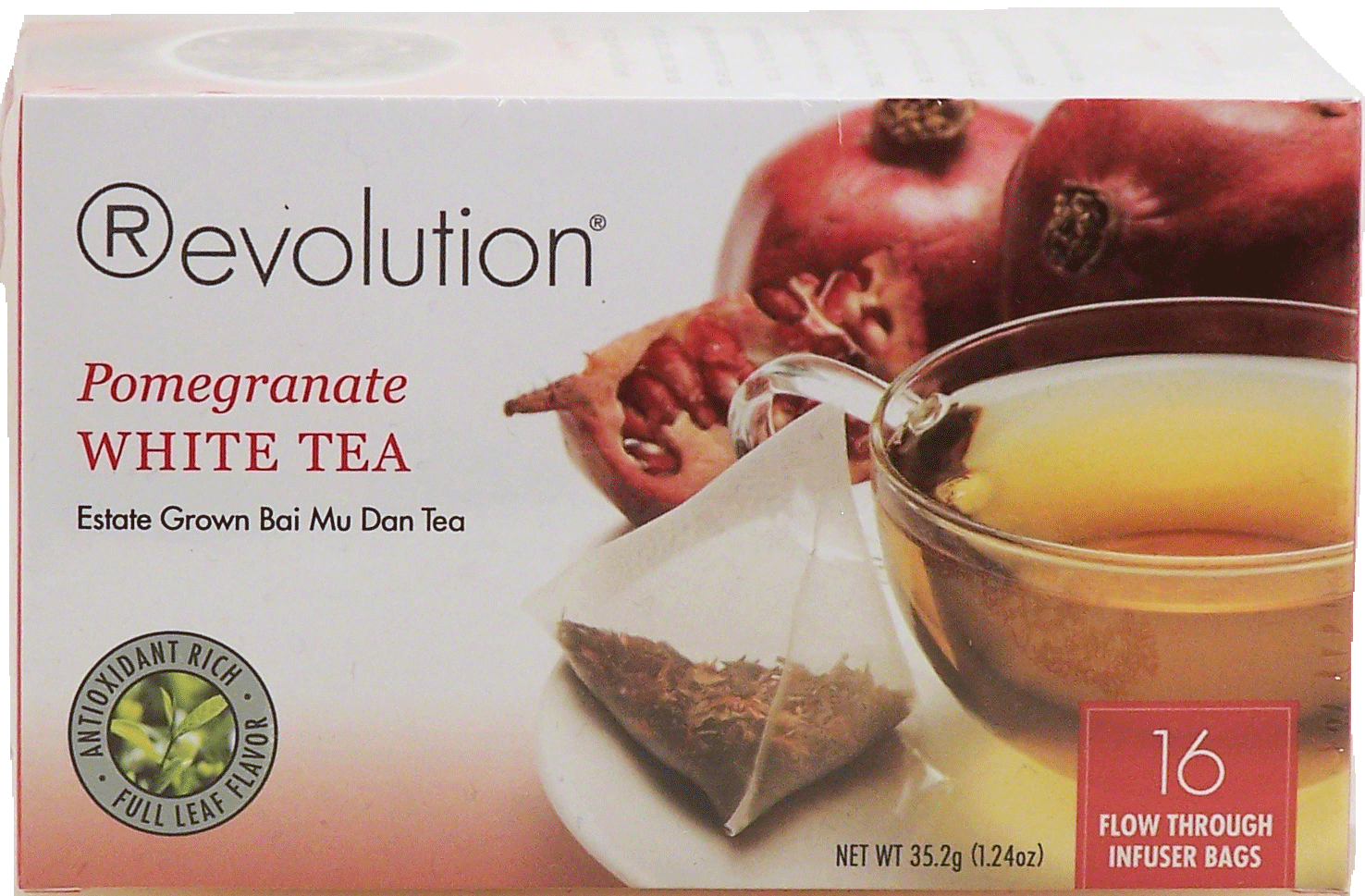 Revolution  pomegranate white tea, estate grown bai mu dan tea, 16-flow through infuser bags Full-Size Picture